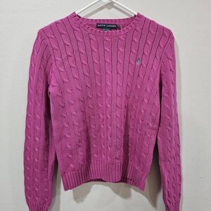 Vtg Y2K Ralph Lauren Pink Cable-Knit Sweater, Size Medium